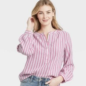 Universal Thread Stripped TopPink and White Striped Blouse Medium